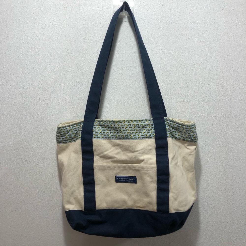 Women’s Vineyard Vines customized handbag designed with small Jon Deer tractors